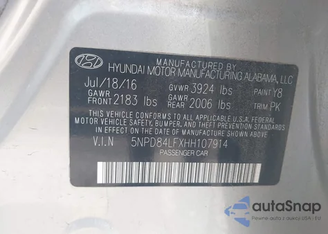 2017 Hyundai Elantra Se z USA, uszkodzony, nr VIN 5NPD84LFXHH107914